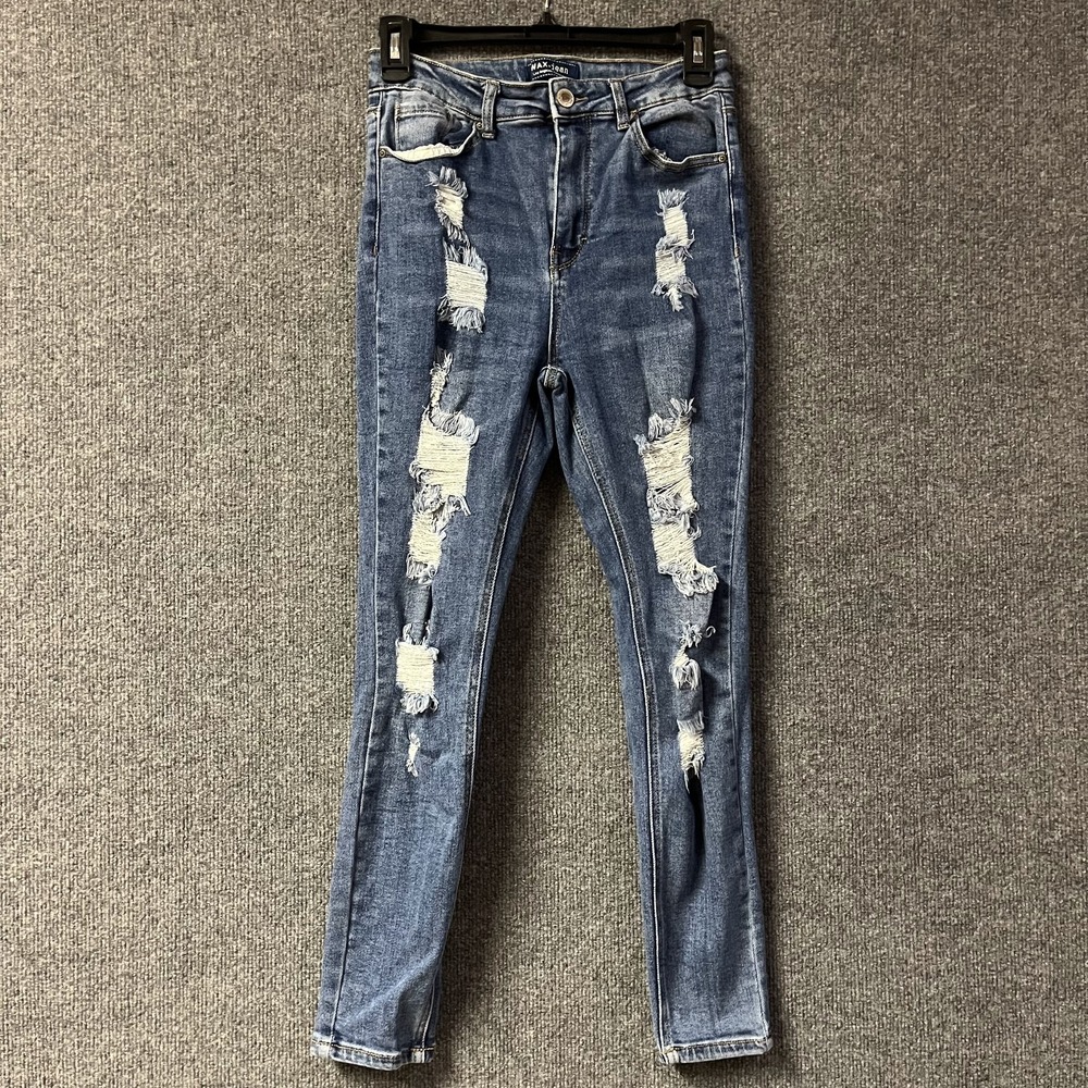 Wax Jean‎ Los Angeles Jeans Womens 27 Blue Distressed Denim Cotton Skinny Leg